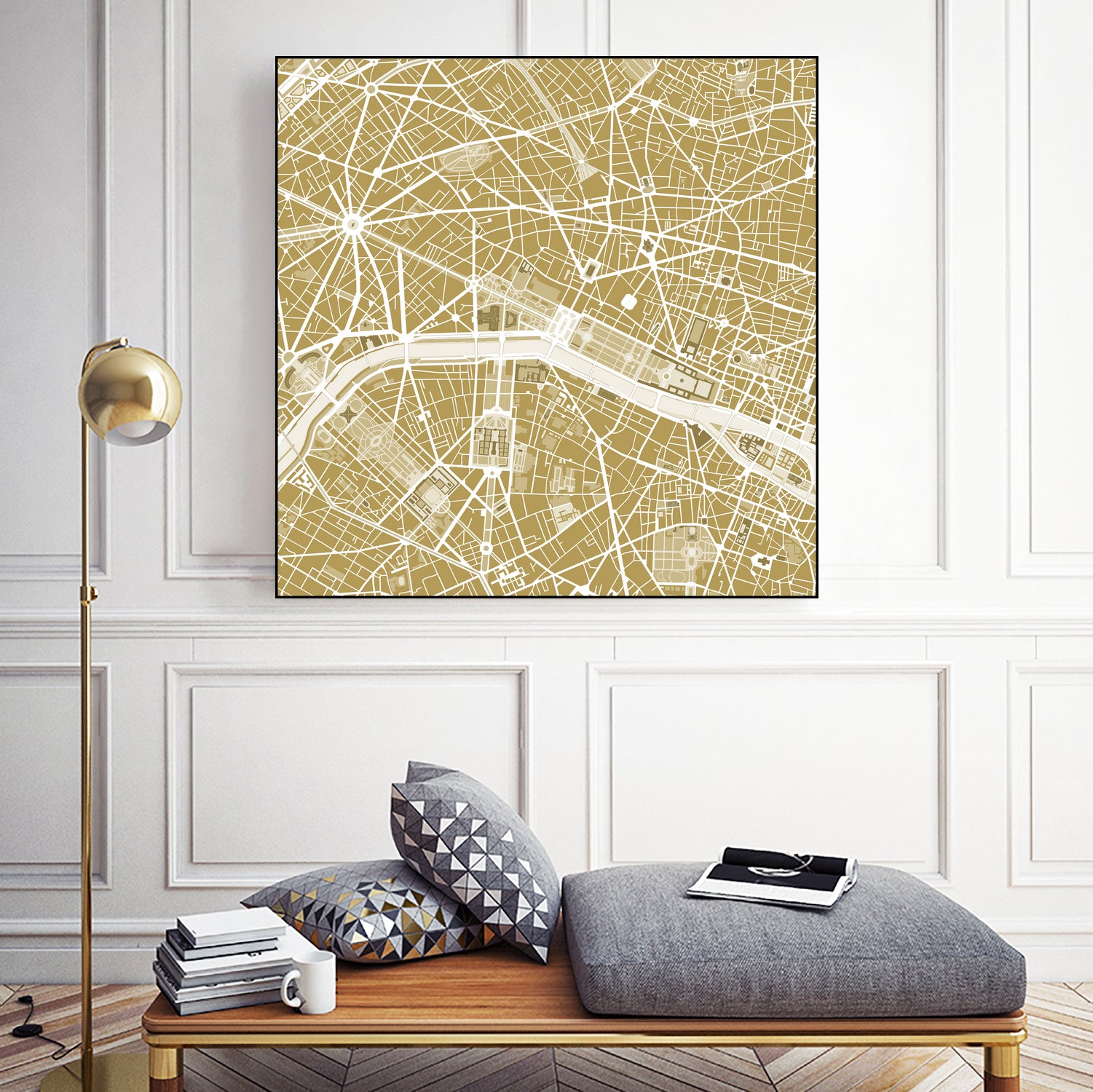 Paris city map gold by Javier Ruiz on GIANT ART - brown digital drawing