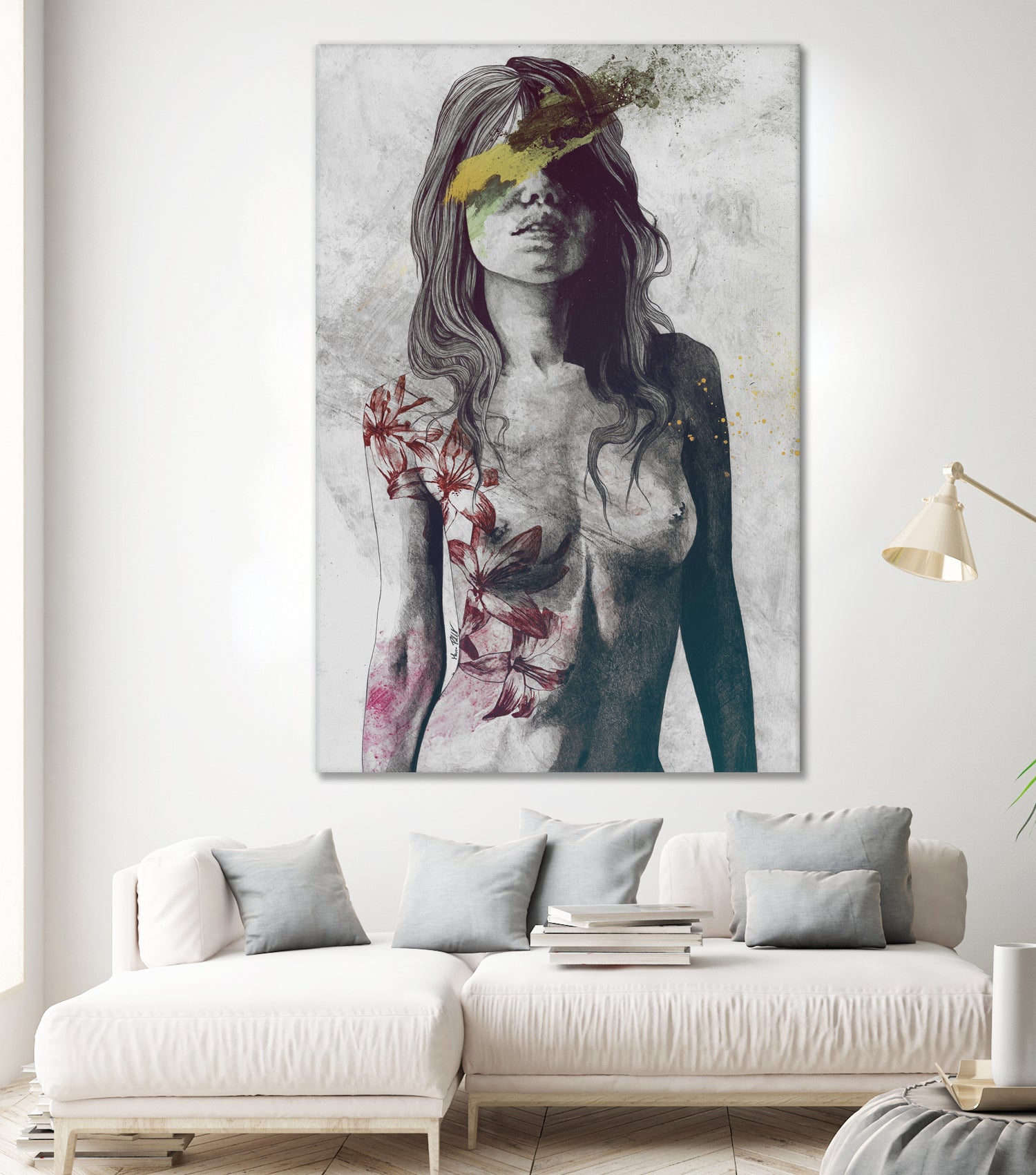 To The Marrow: Autumn (nude faceless girl with lilies) by Marco Paludet on GIANT ART - red digital painting