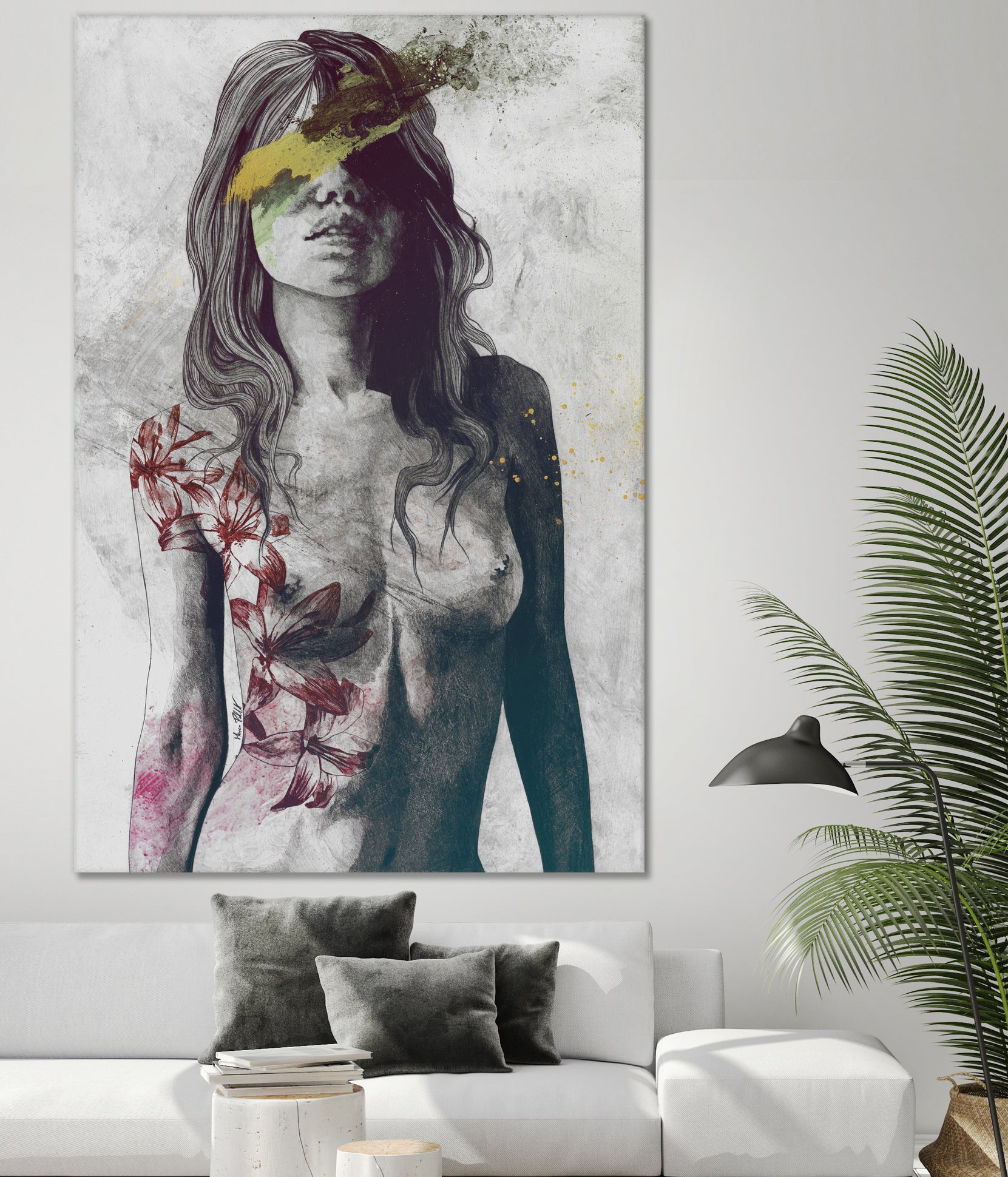 To The Marrow: Autumn (nude faceless girl with lilies) by Marco Paludet on GIANT ART - red digital painting