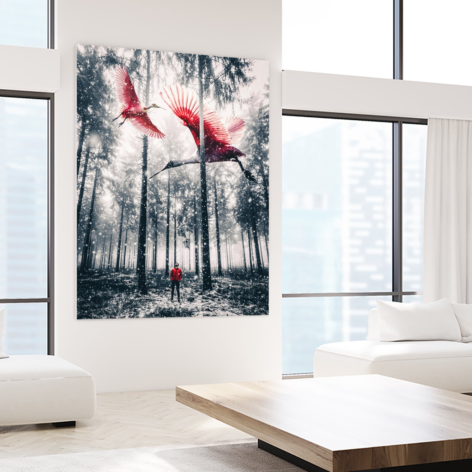 Red birds in winter by GEN Z by Rigaud Mickaël on GIANT ART - gray photo illustration