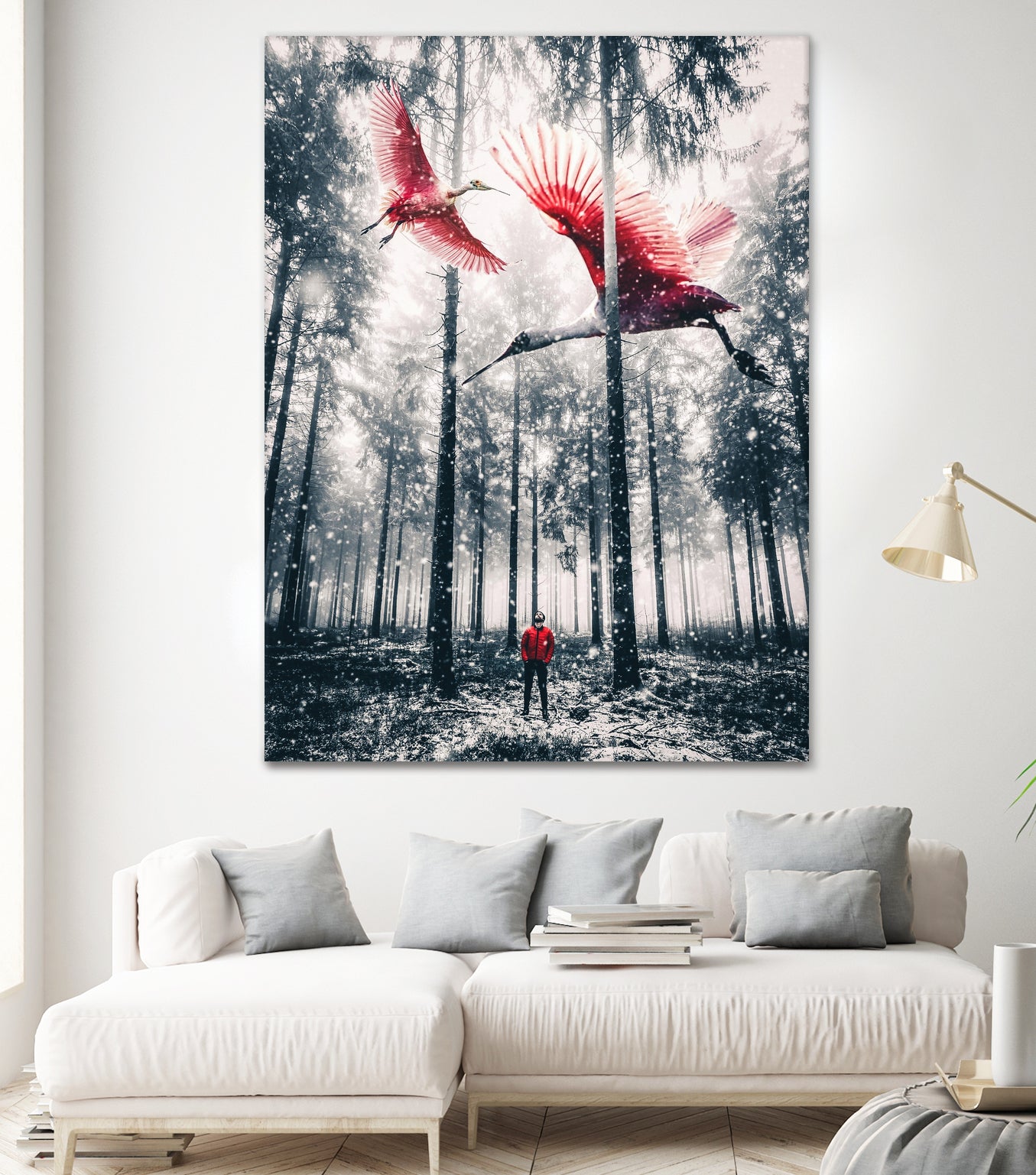 Red birds in winter by GEN Z by Rigaud Mickaël on GIANT ART - gray photo illustration