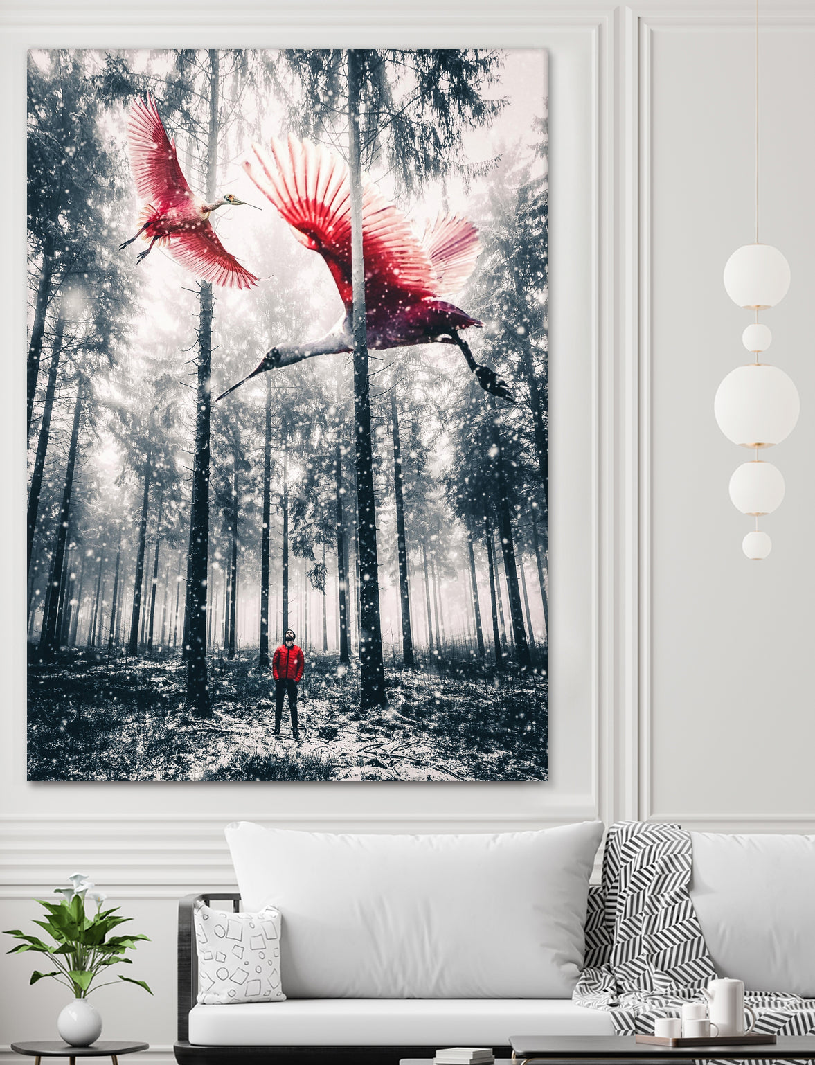 Red birds in winter by GEN Z by Rigaud Mickaël on GIANT ART - gray photo illustration