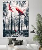 Red birds in winter by GEN Z by Rigaud Mickaël on GIANT ART - gray photo illustration