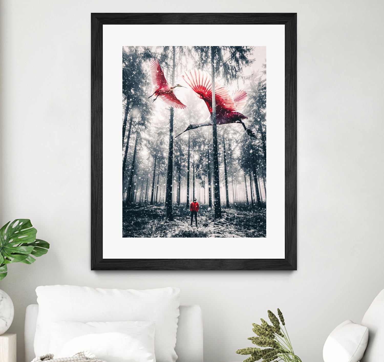 Red birds in winter by GEN Z by Rigaud Mickaël on GIANT ART - gray photo illustration