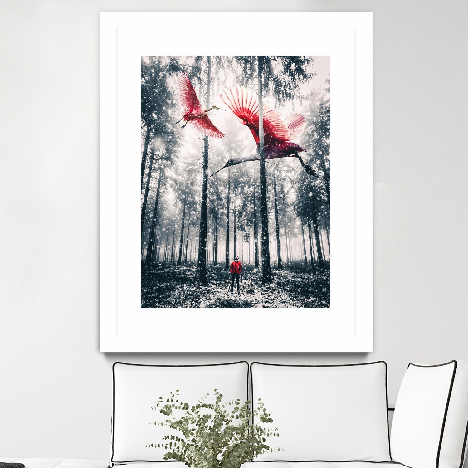 Red birds in winter by GEN Z by Rigaud Mickaël on GIANT ART - gray photo illustration