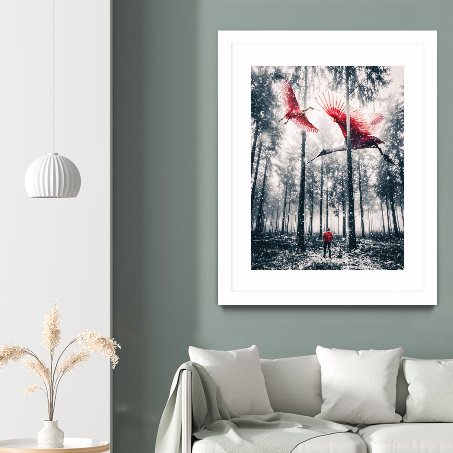 Red birds in winter by GEN Z by Rigaud Mickaël on GIANT ART - gray photo illustration