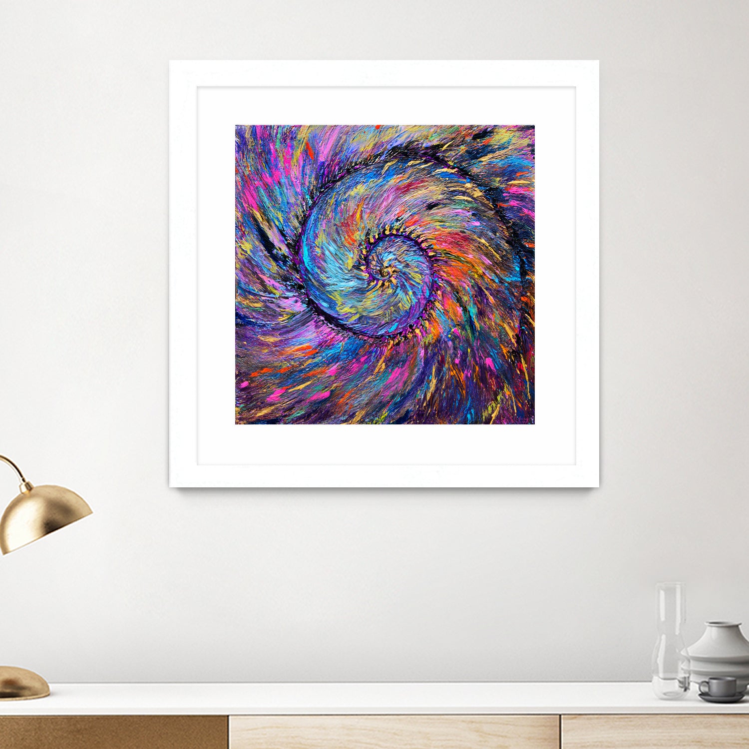 Superb Spiral Rainbow Amonite by Priscilla Batzell on GIANT ART - fuchsia mixed media