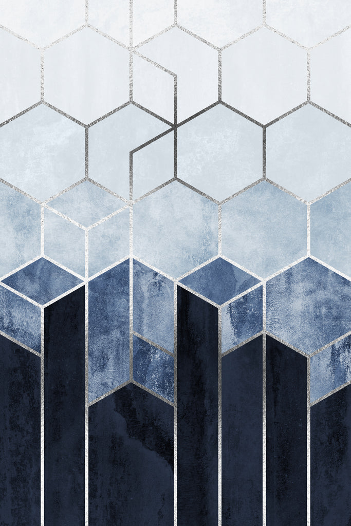 Soft Blue Hexagons - Silver by Elisabeth Fredriksson on GIANT ART - blue digital drawing