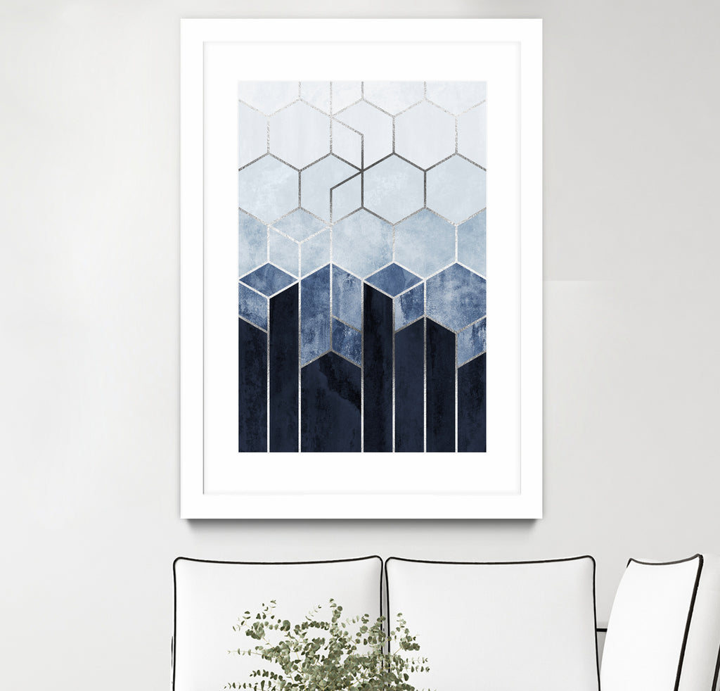 Soft Blue Hexagons - Silver by Elisabeth Fredriksson on GIANT ART - blue digital drawing