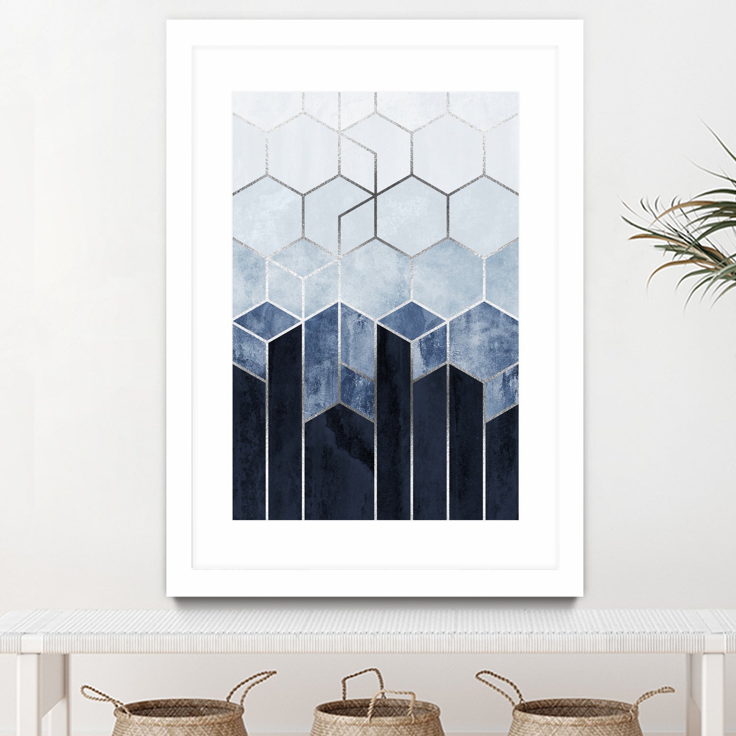 Soft Blue Hexagons - Silver by Elisabeth Fredriksson on GIANT ART - blue digital drawing