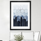 Soft Blue Hexagons - Silver by Elisabeth Fredriksson on GIANT ART - blue digital drawing