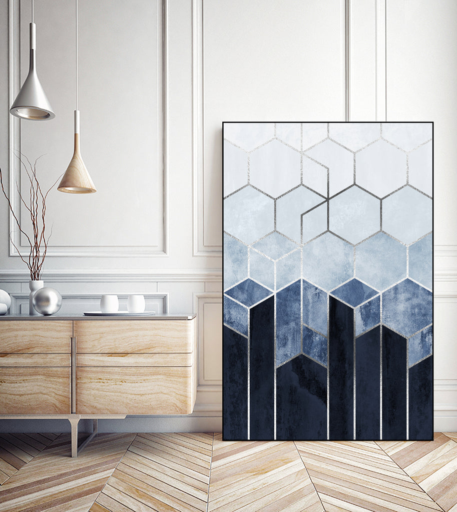 Soft Blue Hexagons - Silver by Elisabeth Fredriksson on GIANT ART - blue digital drawing