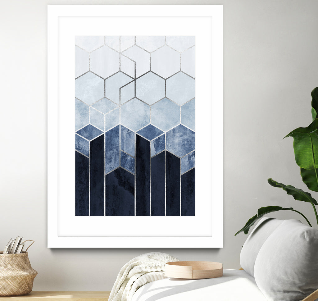 Soft Blue Hexagons - Silver by Elisabeth Fredriksson on GIANT ART - blue digital drawing