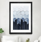 Soft Blue Hexagons - Silver by Elisabeth Fredriksson on GIANT ART - blue digital drawing