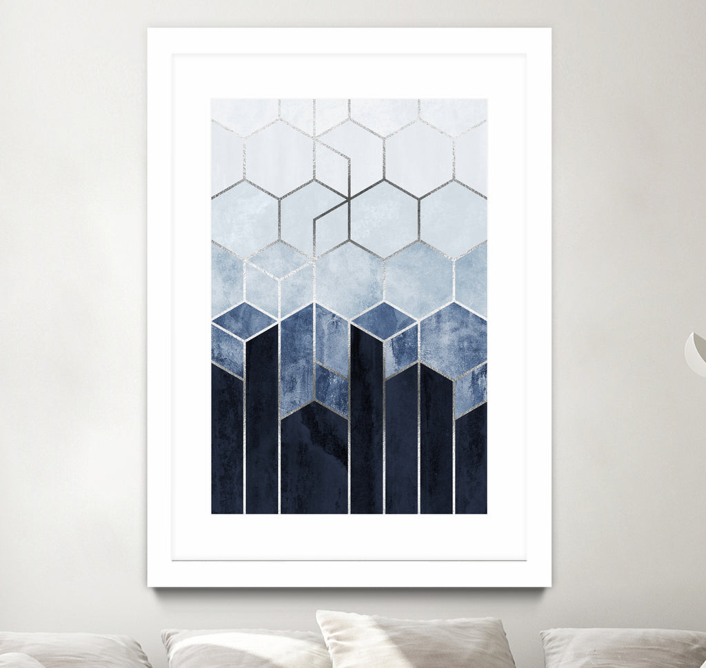 Soft Blue Hexagons - Silver by Elisabeth Fredriksson on GIANT ART - blue digital drawing