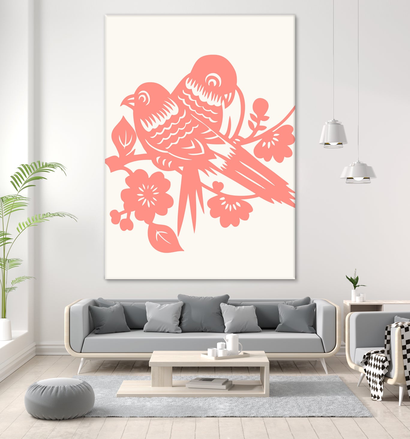 Love Birds Coral by Thomas Fernez on GIANT ART - pink digital drawing