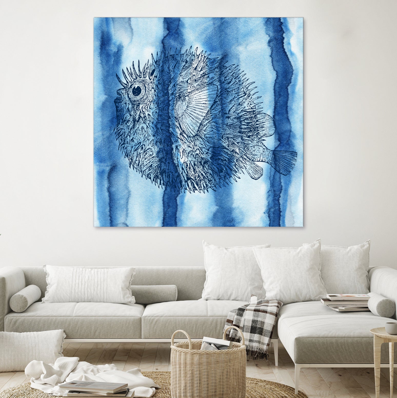 Puffer Fish Shibori by Thomas Fernez on GIANT ART - blue digital drawing