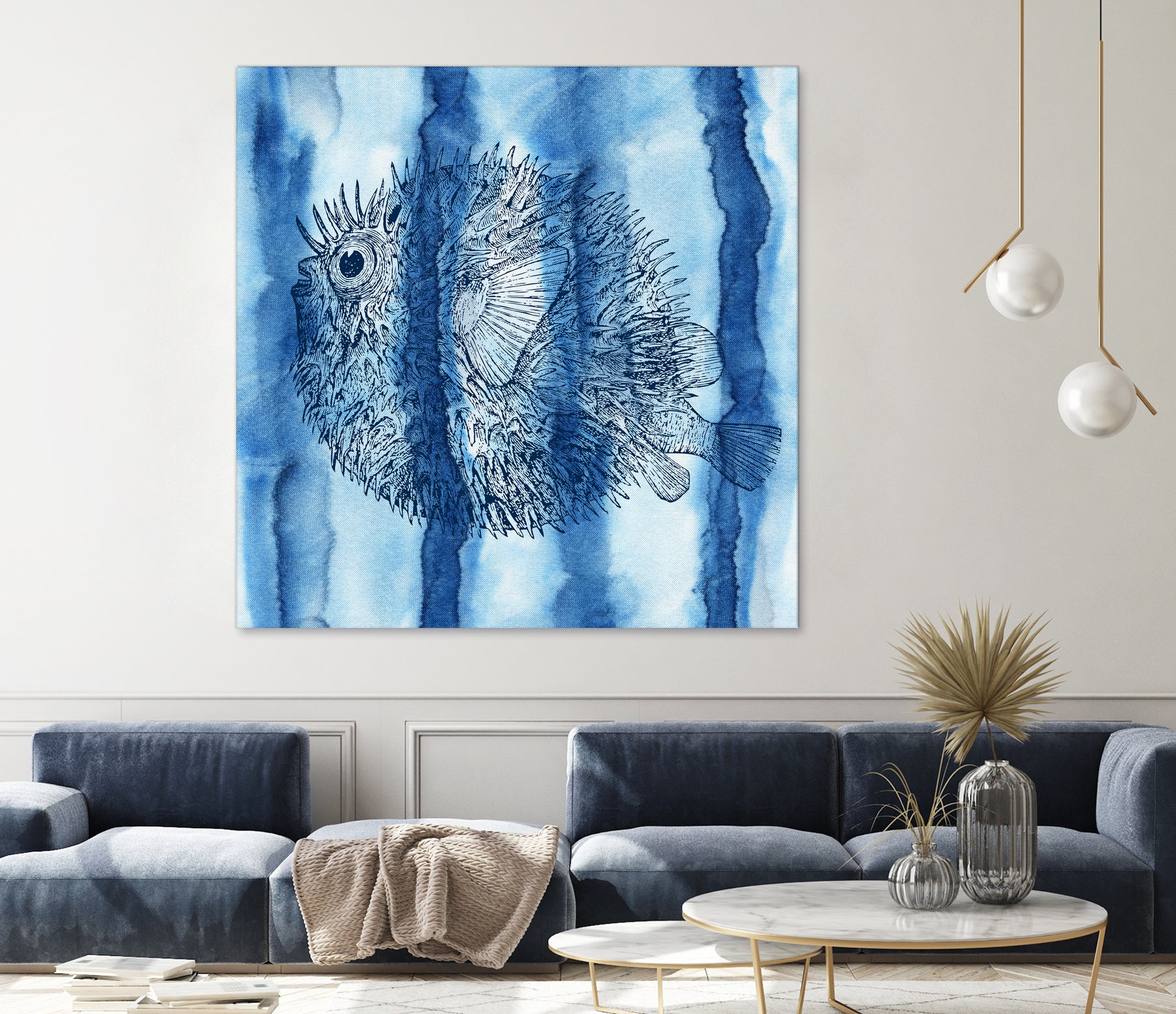 Puffer Fish Shibori by Thomas Fernez on GIANT ART - blue digital drawing