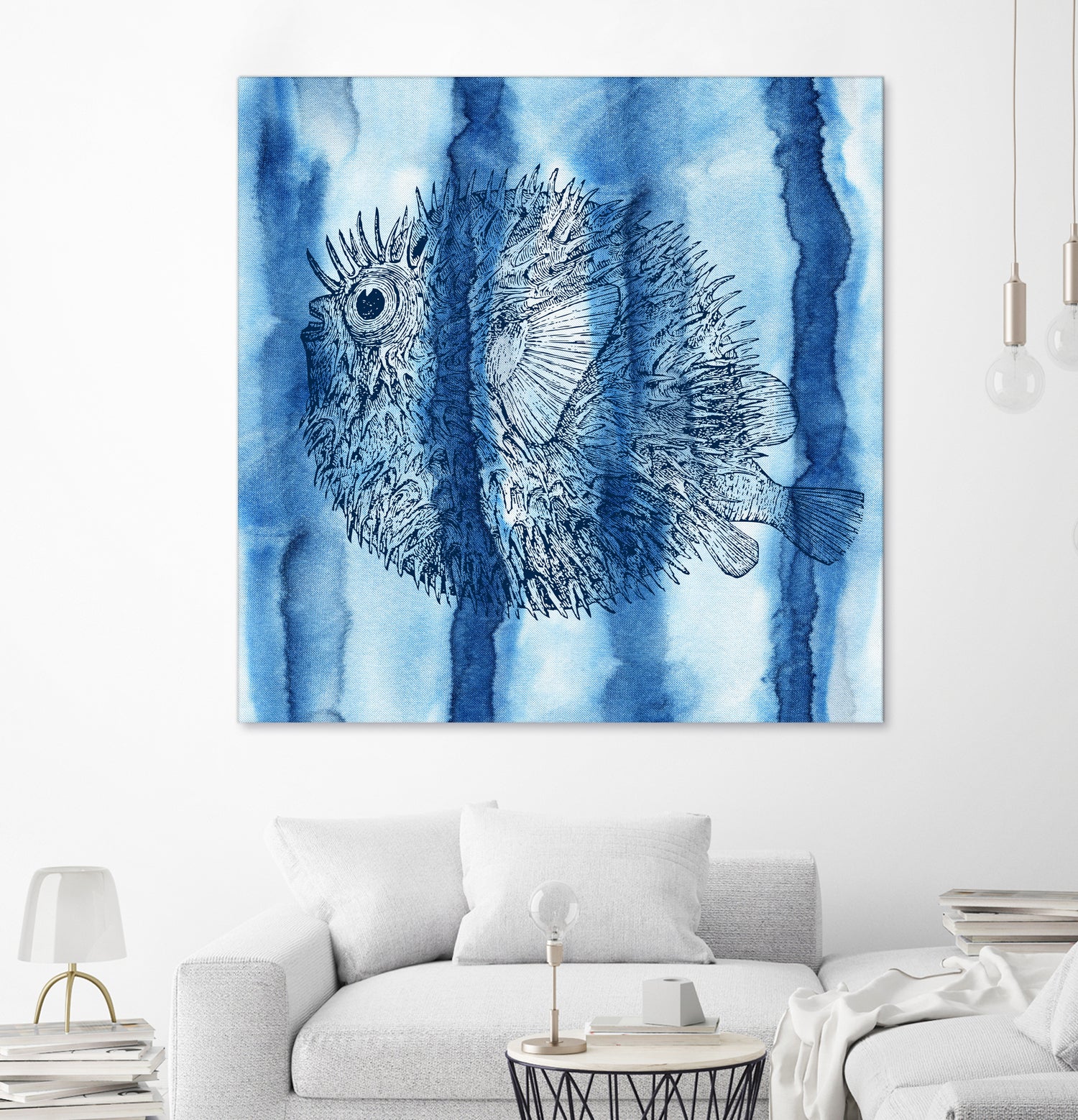 Puffer Fish Shibori by Thomas Fernez on GIANT ART - blue digital drawing