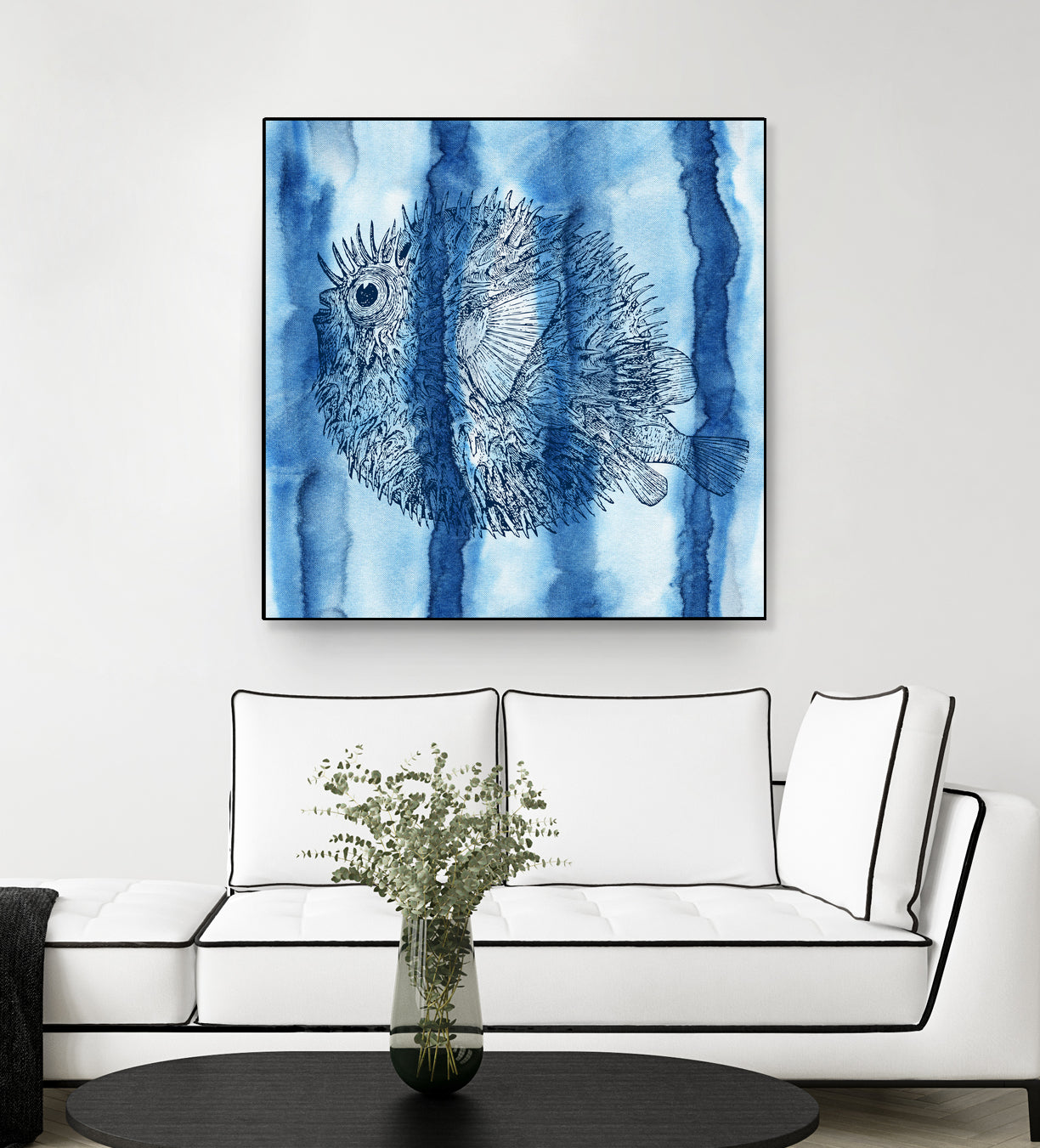 Puffer Fish Shibori by Thomas Fernez on GIANT ART - blue digital drawing