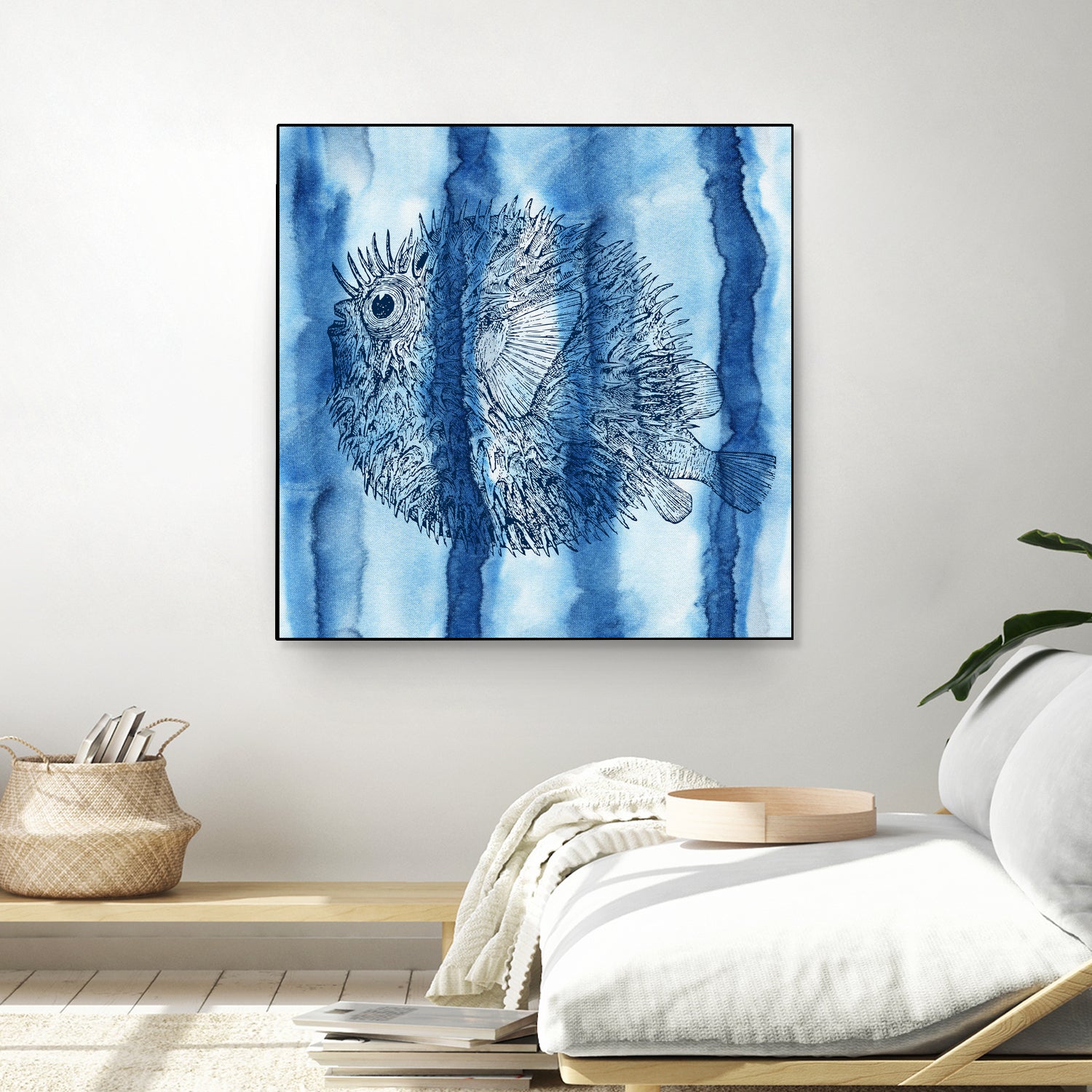 Puffer Fish Shibori by Thomas Fernez on GIANT ART - blue digital drawing