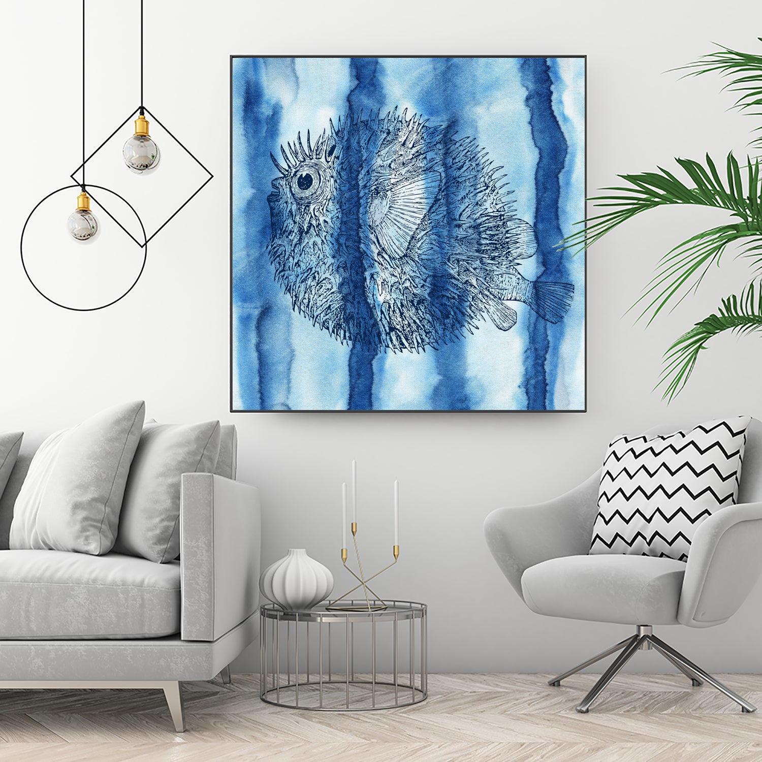 Puffer Fish Shibori by Thomas Fernez on GIANT ART - blue digital drawing