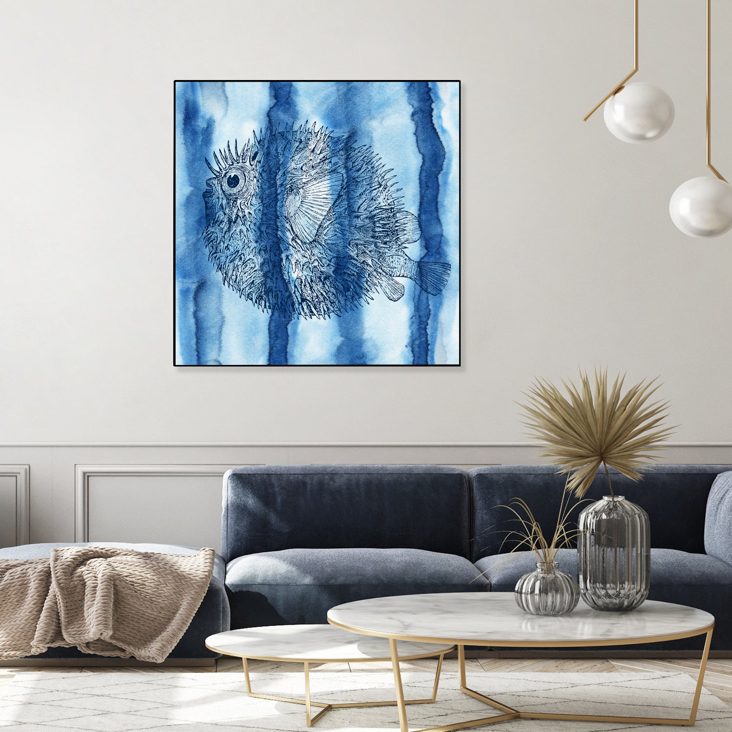 Puffer Fish Shibori by Thomas Fernez on GIANT ART - blue digital drawing