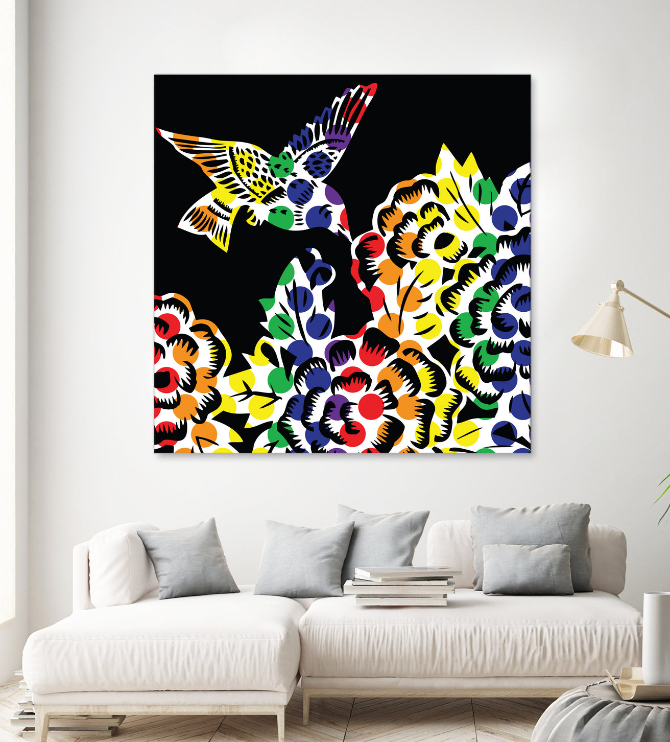 Hummingbird Dots Black by Thomas Fernez on GIANT ART - black digital painting