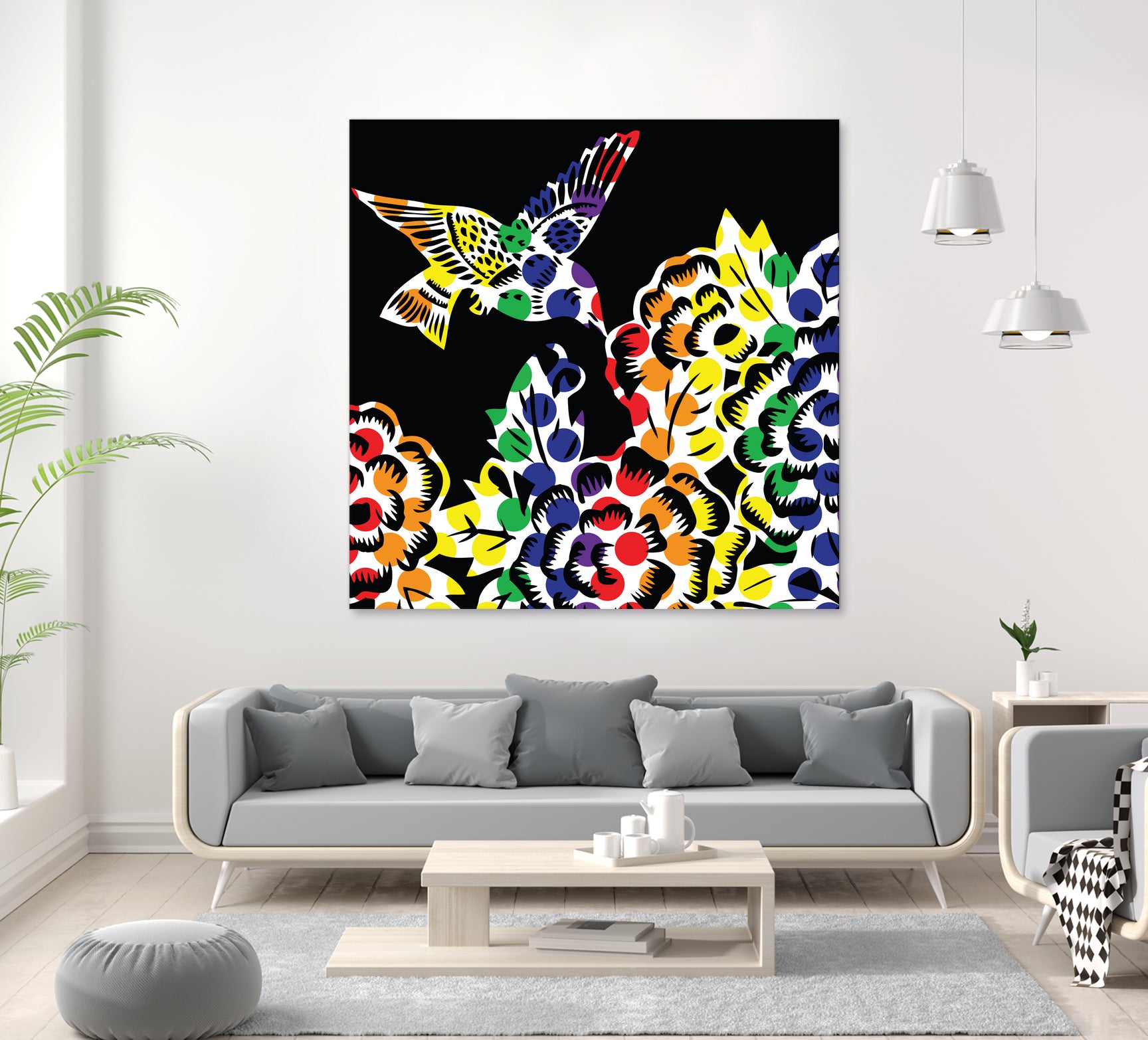 Hummingbird Dots Black by Thomas Fernez on GIANT ART - black digital painting