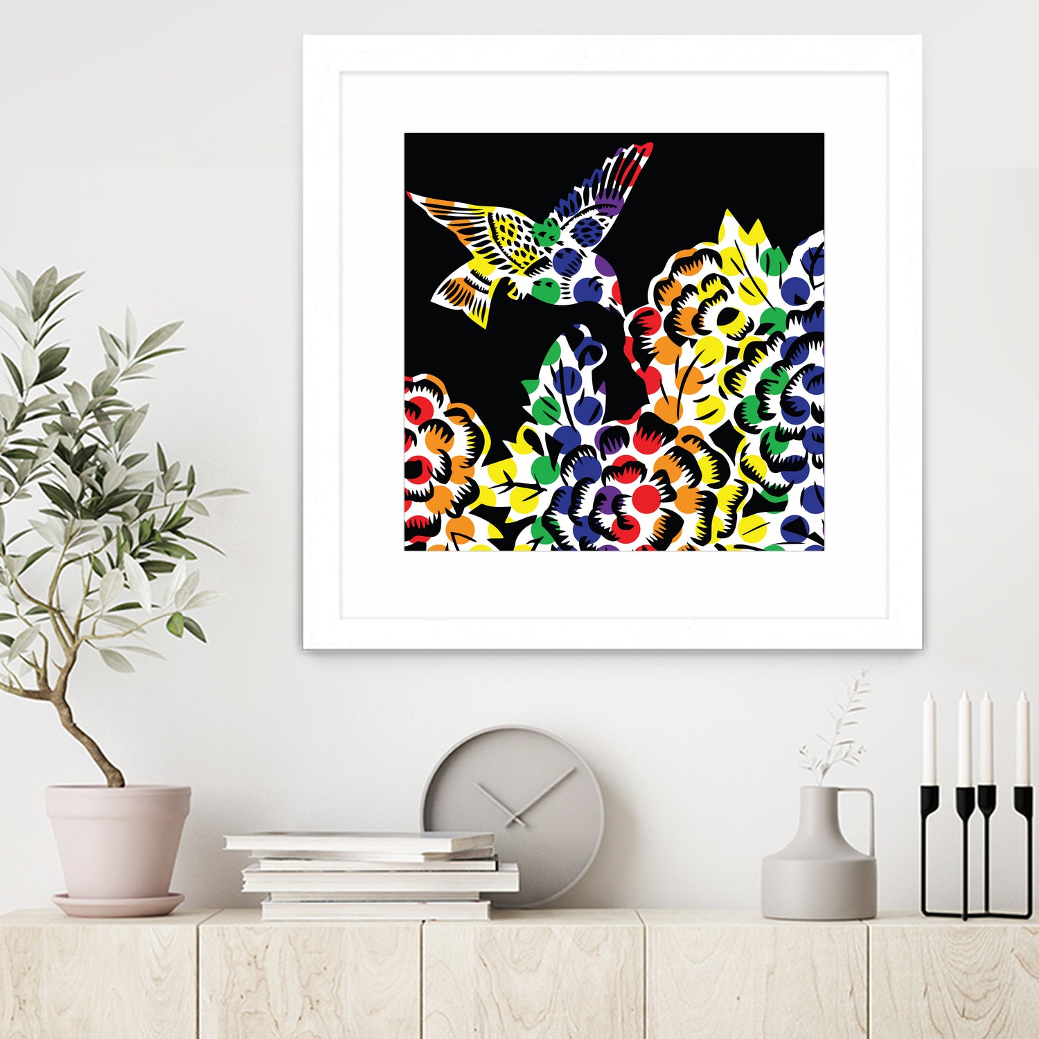 Hummingbird Dots Black by Thomas Fernez on GIANT ART - black digital painting