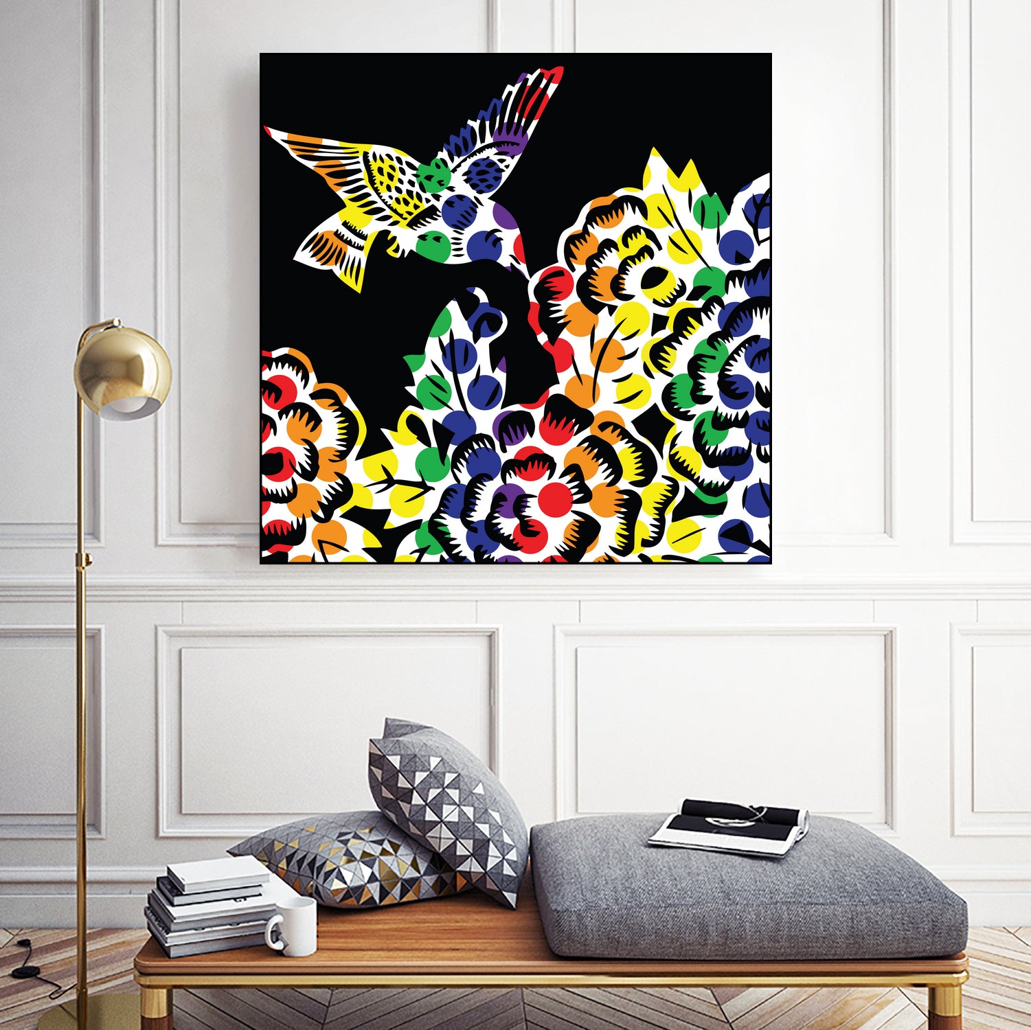 Hummingbird Dots Black by Thomas Fernez on GIANT ART - black digital painting