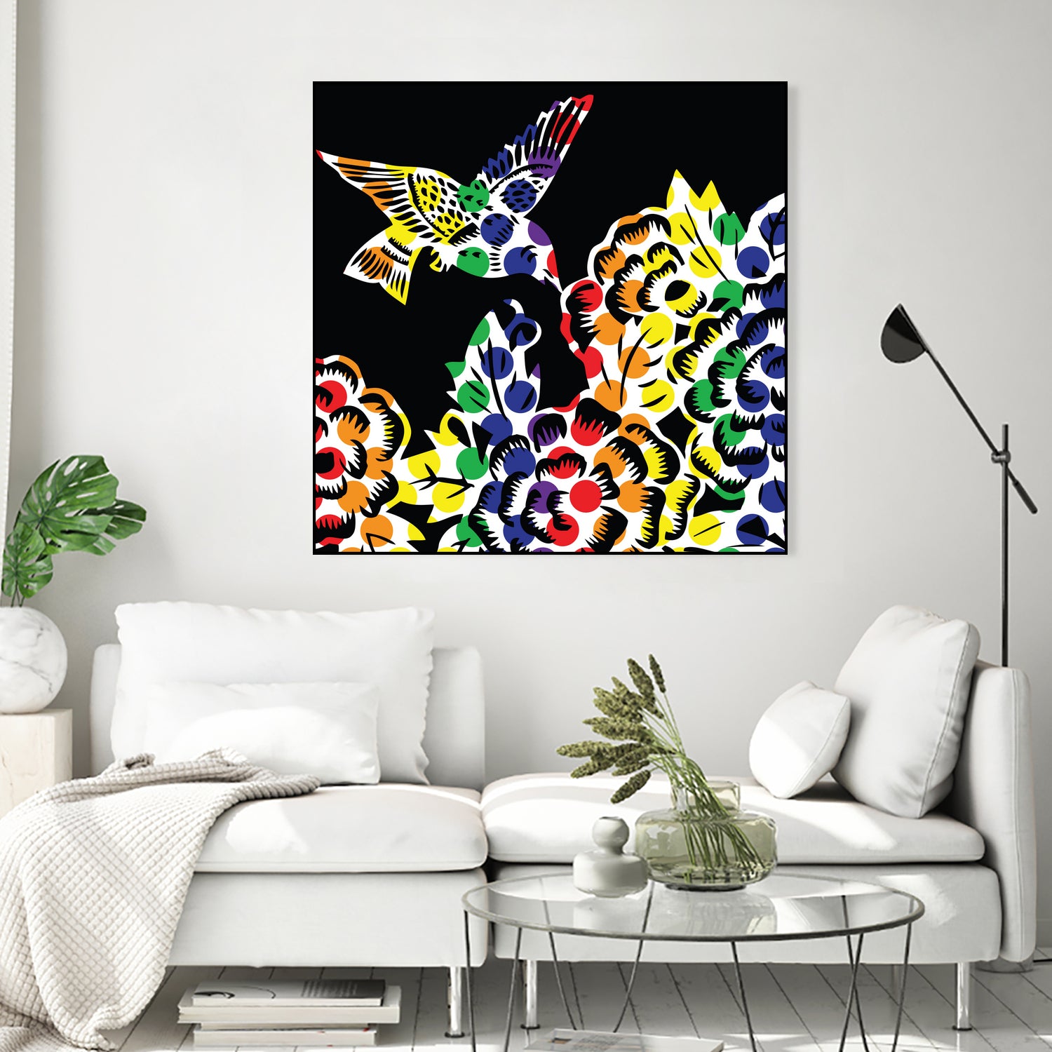 Hummingbird Dots Black by Thomas Fernez on GIANT ART - black digital painting