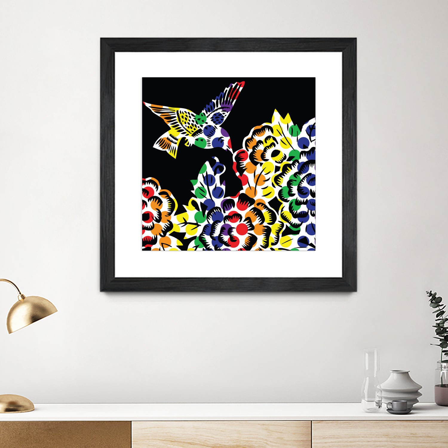 Hummingbird Dots Black by Thomas Fernez on GIANT ART - black digital painting