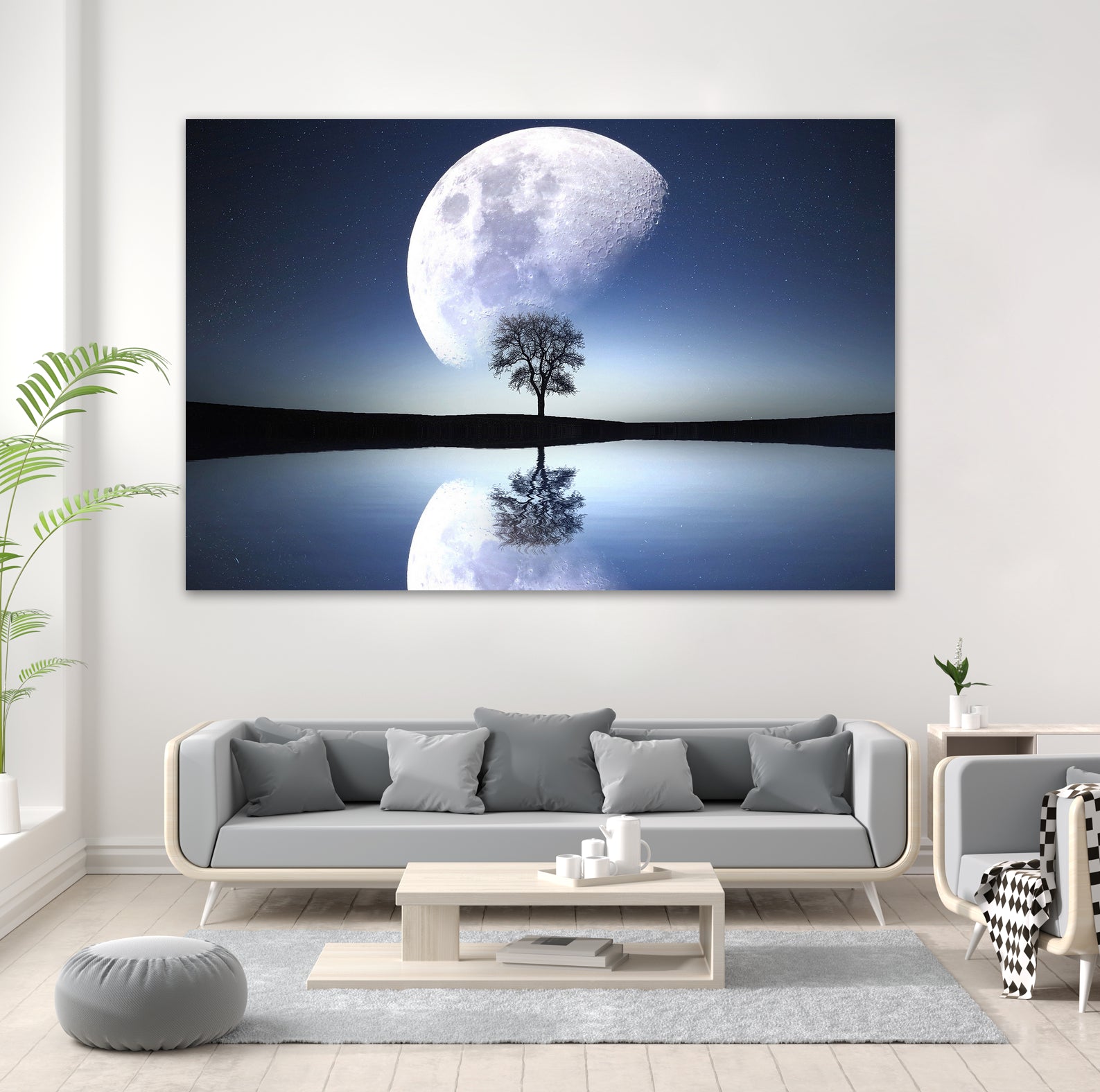 moon night river sky nature by Herman Wijanarko on GIANT ART - blue vector illustration