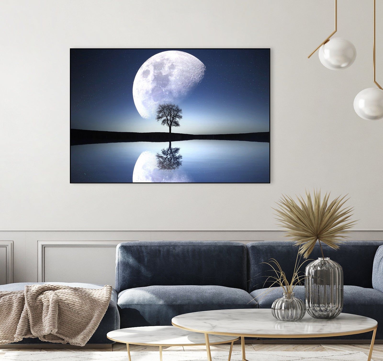 moon night river sky nature by Herman Wijanarko on GIANT ART - blue vector illustration