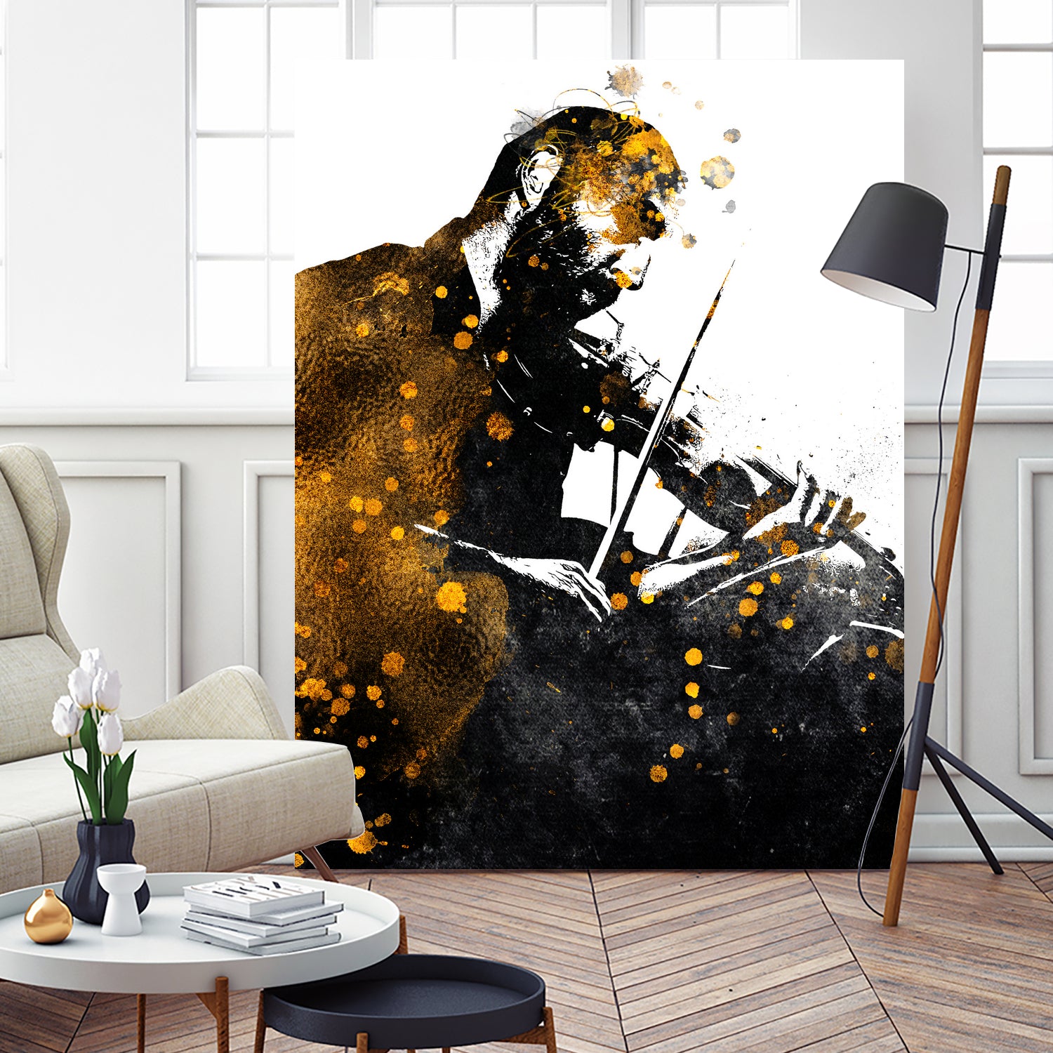 Violin music art gold and black #violin #music by Justyna Jaszke on GIANT ART - black digital painting