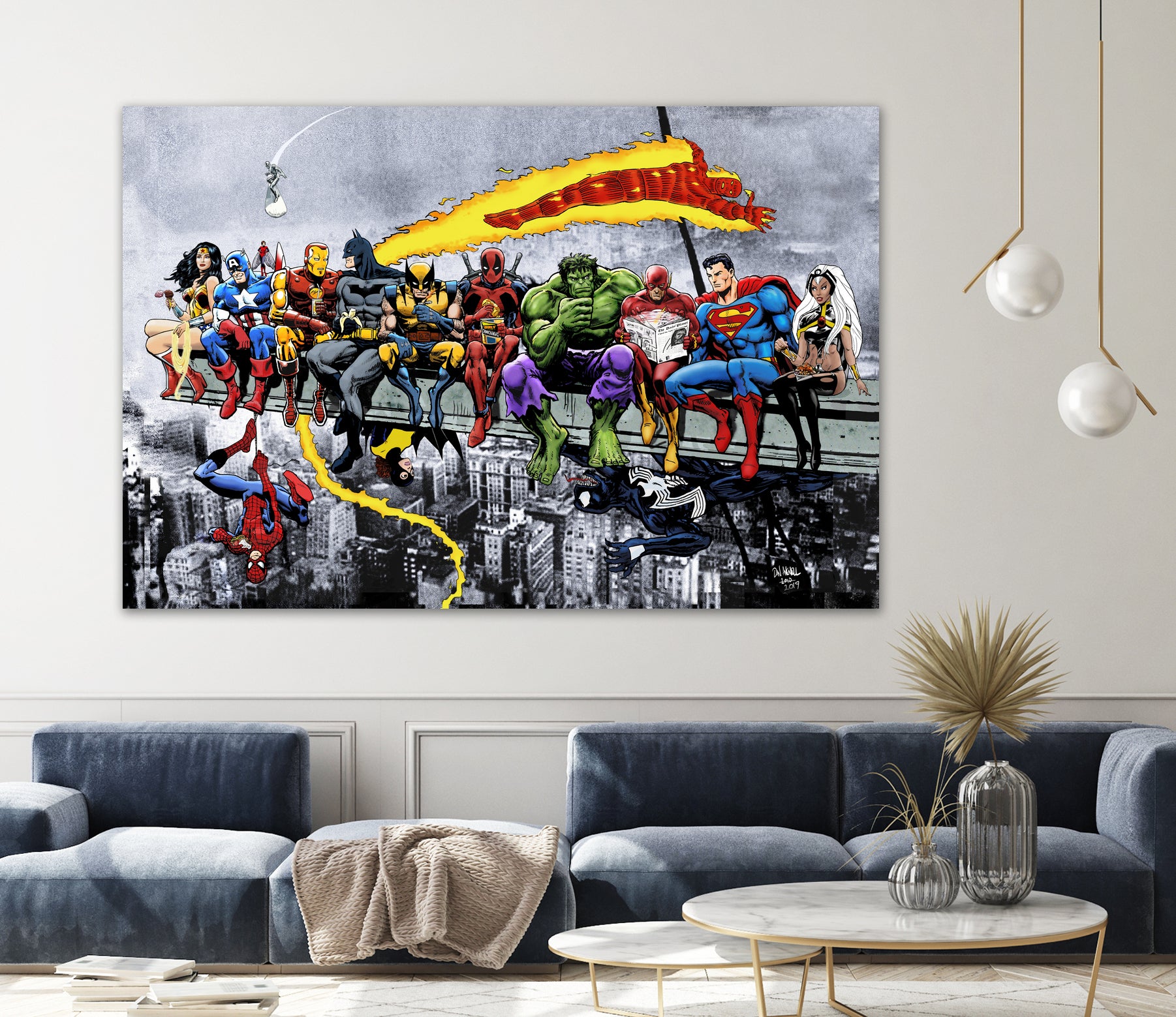 More Marvel & DC Superheroes Lunch Atop A Skyscraper by Dan Avenell on GIANT ART - gray digital painting