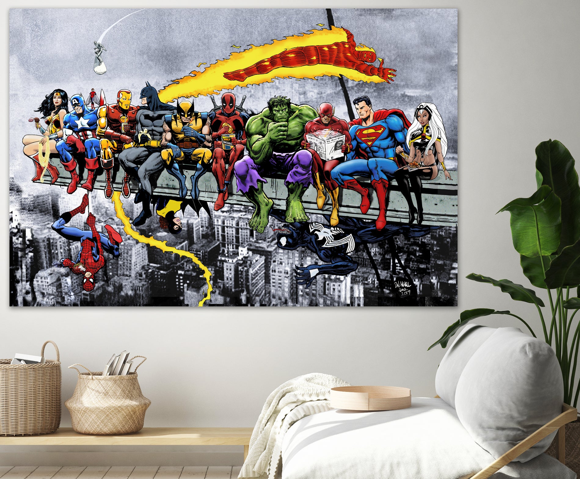 More Marvel & DC Superheroes Lunch Atop A Skyscraper by Dan Avenell on GIANT ART - gray digital painting