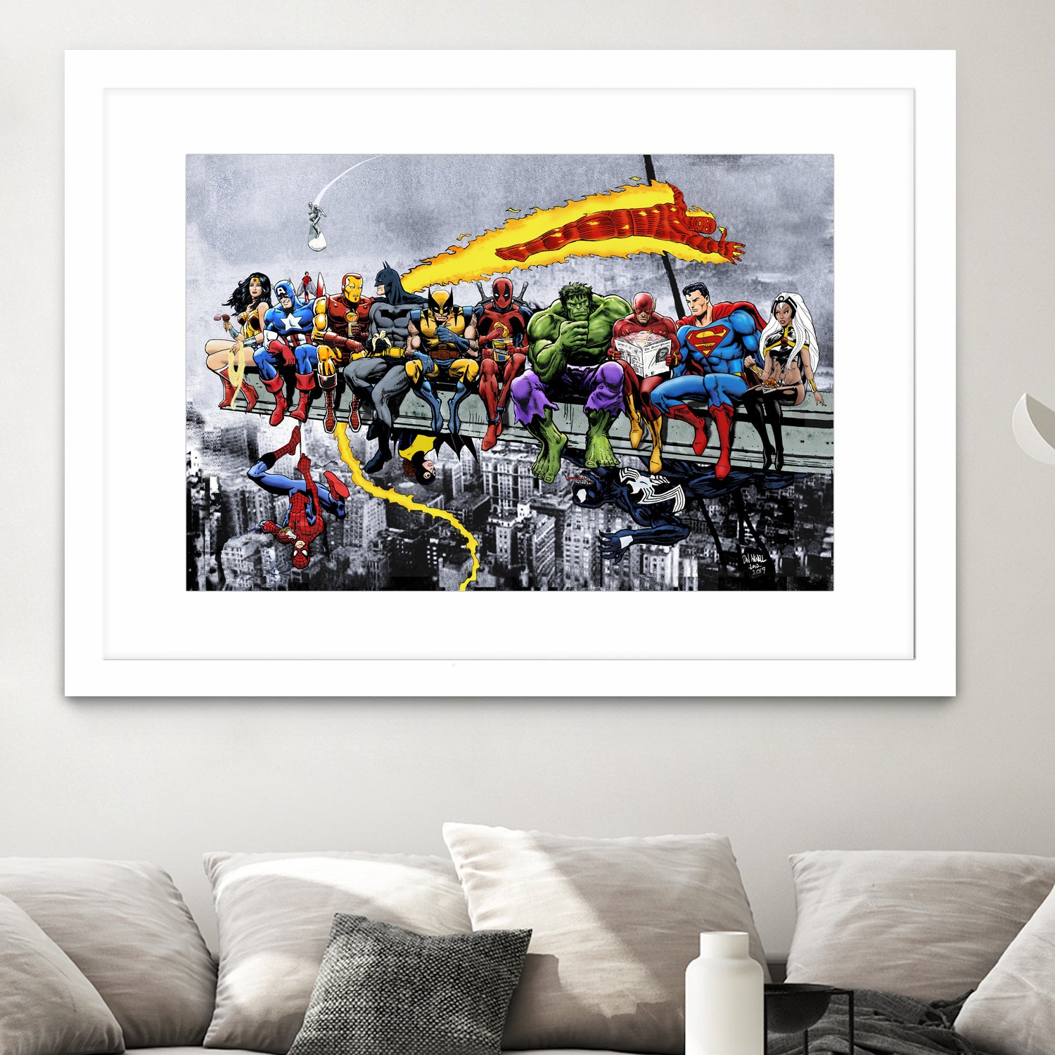 More Marvel & DC Superheroes Lunch Atop A Skyscraper by Dan Avenell on GIANT ART - gray digital painting