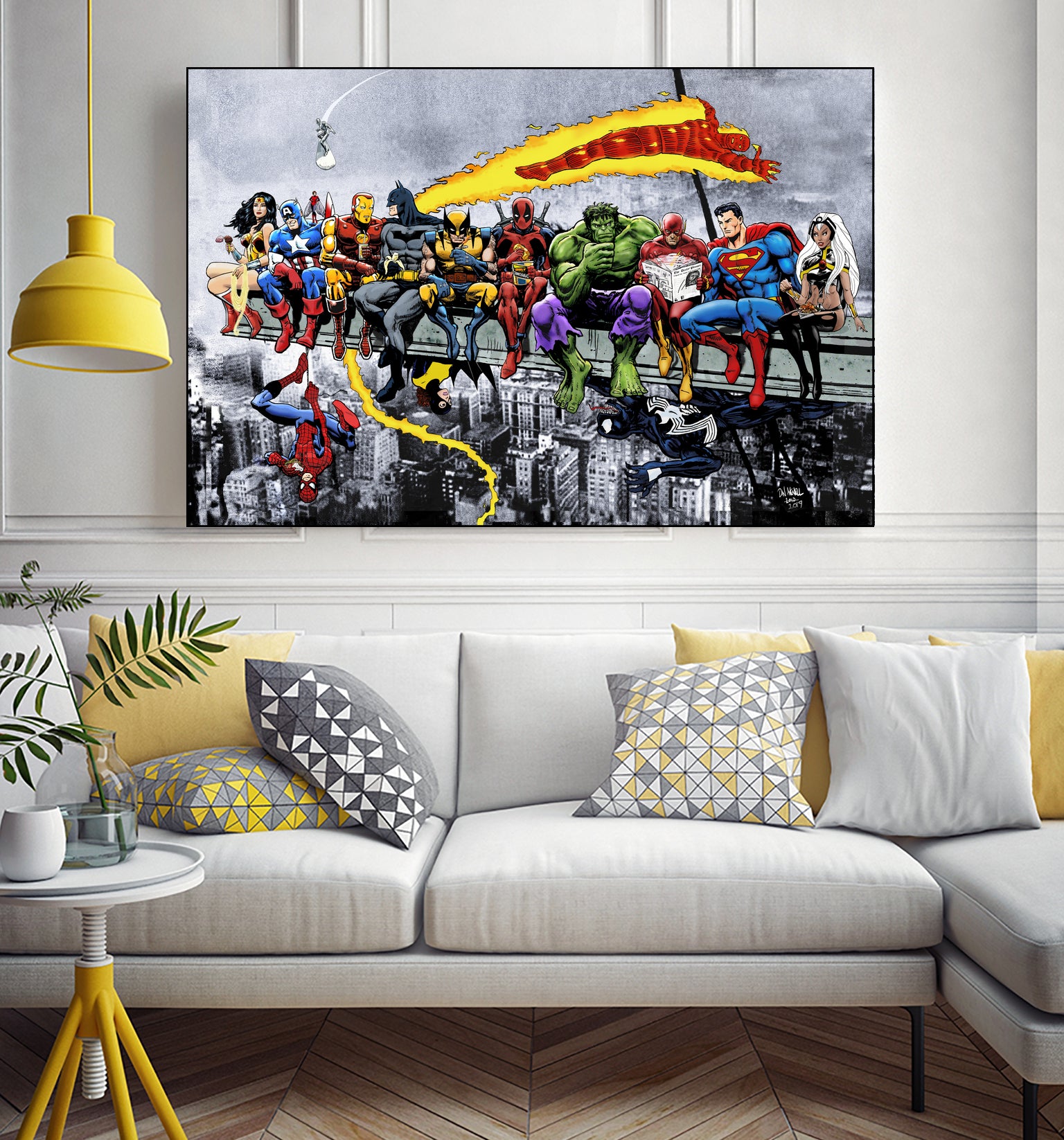 More Marvel & DC Superheroes Lunch Atop A Skyscraper by Dan Avenell on GIANT ART - gray digital painting