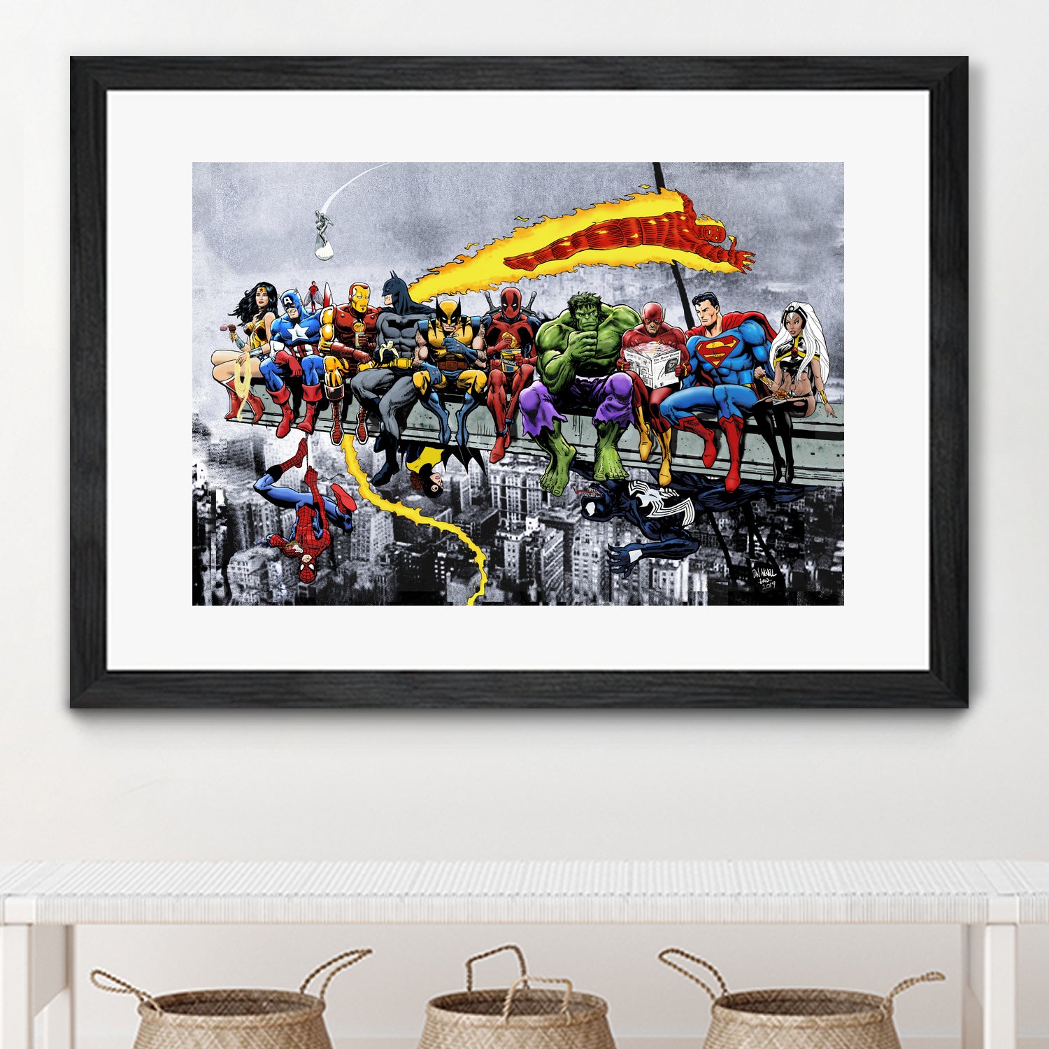 More Marvel & DC Superheroes Lunch Atop A Skyscraper by Dan Avenell on GIANT ART - gray digital painting