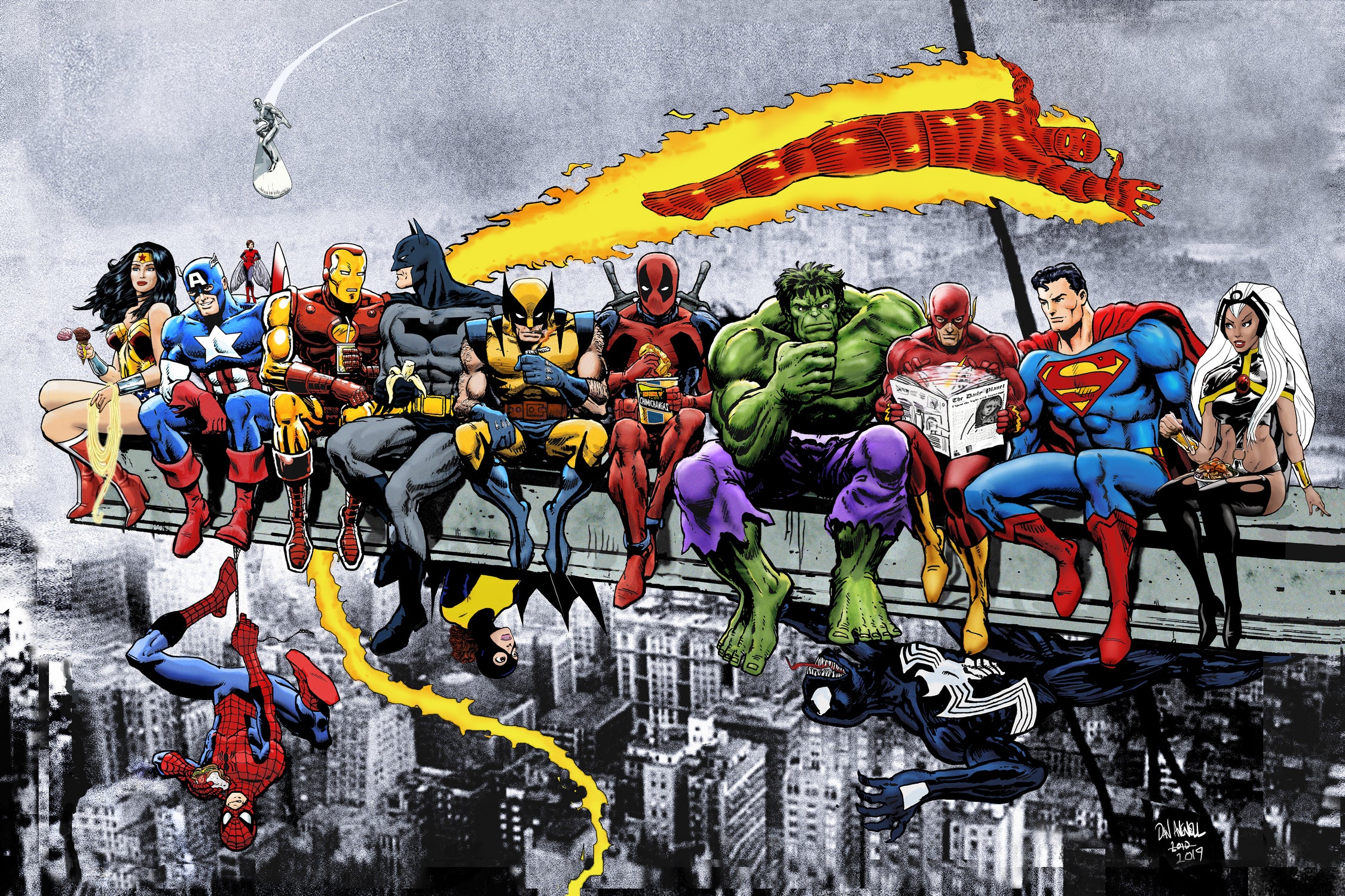 More Marvel & DC Superheroes Lunch Atop A Skyscraper by Dan Avenell on GIANT ART - gray digital painting