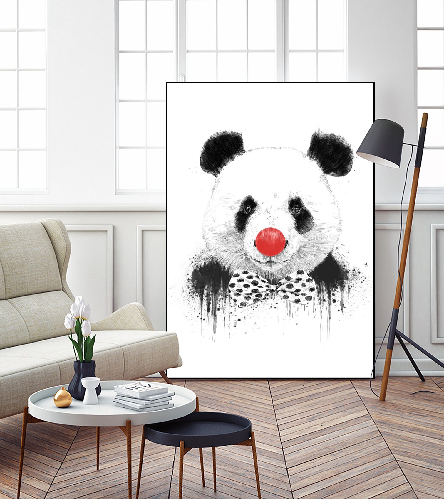 Clown panda by Solti Balázs on GIANT ART - black mixed media