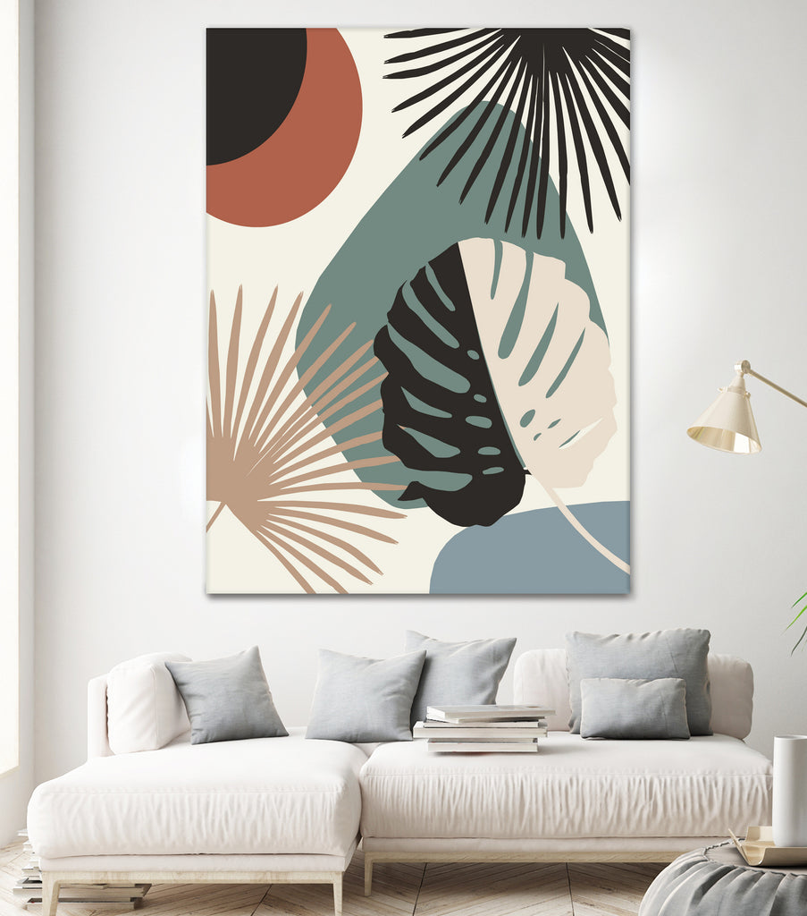 Minimal Yin Yang Monstera Fan Palm Finesse #1 #tropical by Anita & Bella Jantz on GIANT ART - green digital drawing