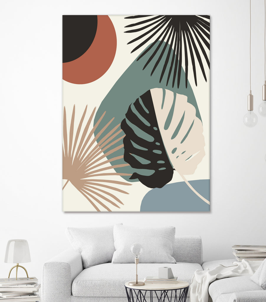 Minimal Yin Yang Monstera Fan Palm Finesse #1 #tropical by Anita & Bella Jantz on GIANT ART - green digital drawing