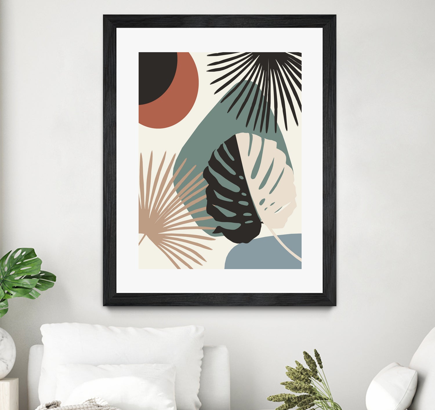 Minimal Yin Yang Monstera Fan Palm Finesse #1 #tropical by Anita & Bella Jantz on GIANT ART - green digital drawing