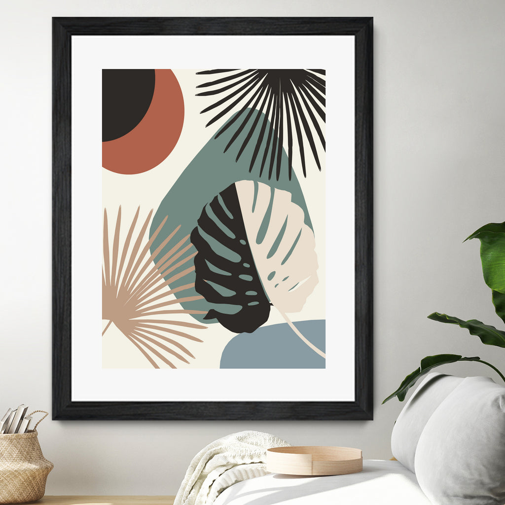 Minimal Yin Yang Monstera Fan Palm Finesse #1 #tropical by Anita & Bella Jantz on GIANT ART - green digital drawing