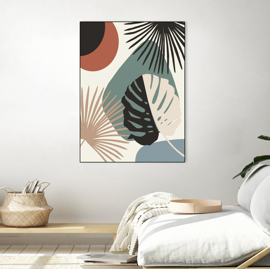 Minimal Yin Yang Monstera Fan Palm Finesse #1 #tropical by Anita & Bella Jantz on GIANT ART - green digital drawing