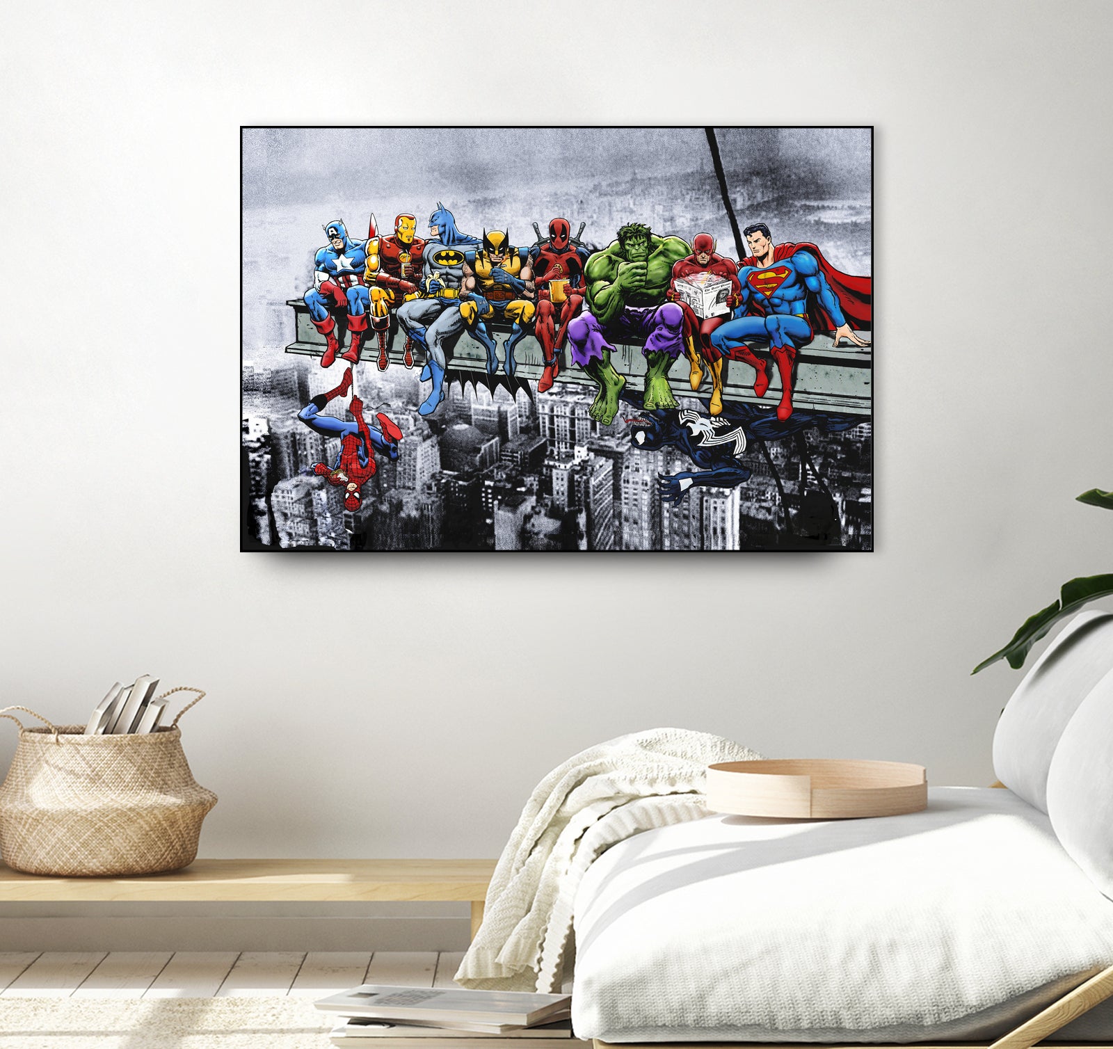 Marvel and DC Superheroes Lunch Atop A Skyscraper by Dan Avenell on GIANT ART - red digital painting