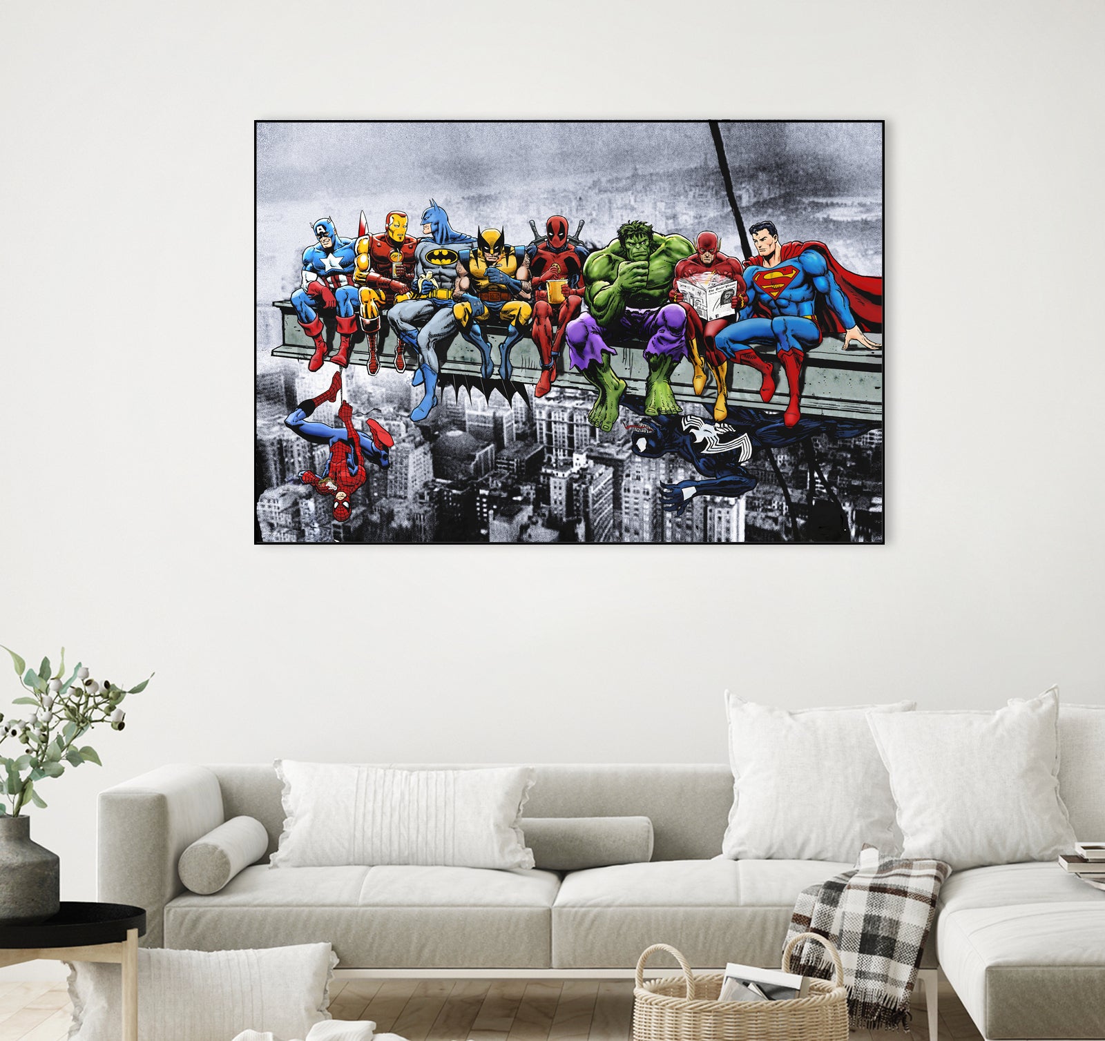 Marvel and DC Superheroes Lunch Atop A Skyscraper by Dan Avenell on GIANT ART - red digital painting